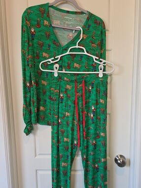 Buckaroo Baby Co. Women's Green Western Cowboy Holiday Pajama Set - Medium